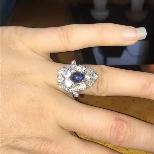 Natural Star Sapphire Rainbow Moonstone Sterling Silver Ring Size 7 Blue