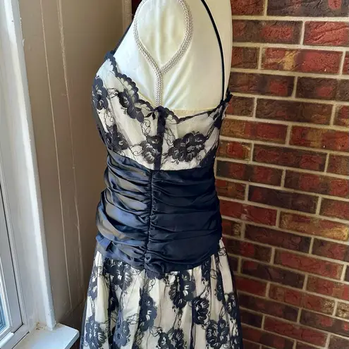 80s 90s Vintage Tea Length Black Lace Spaghetti Strap Dress Junior Prom Cosplay Size undefined