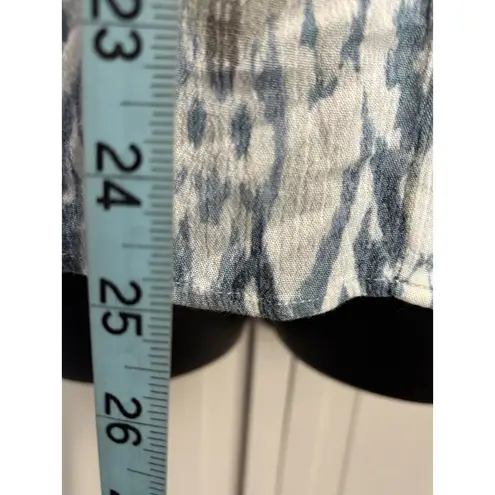 Love Stitch White/Blue Geo Print Butterfly Short Sleeve Tie Neck Blouse Size S Blue