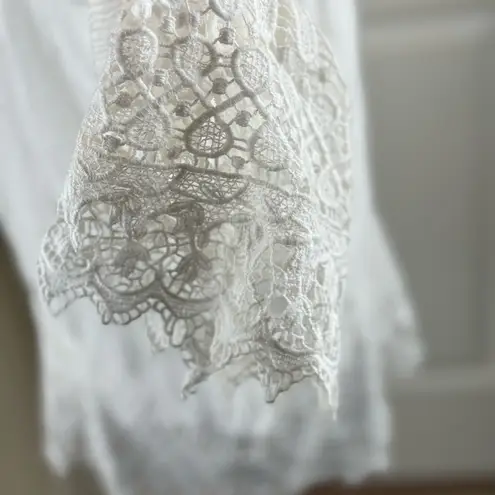 Adrienne Vittadini Gauze Crochet Trim Button Down Blouse Medium