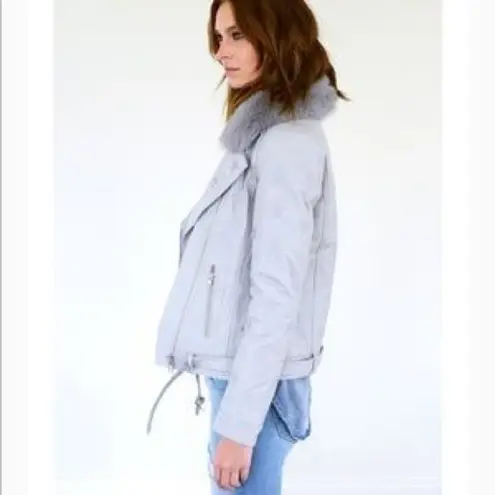 Samantha Sipos Seeing Stars Leather Faux Fur Lined Jacket Size Extra Small Gray - Image 4