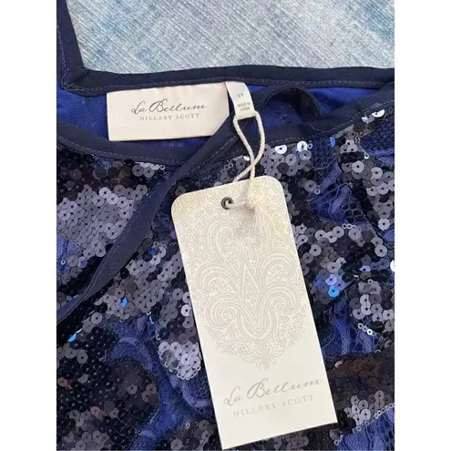 NWT! La Bellum Hillary Scott Indigo Sequin Lace Tie Neck Blouse 2x Purple