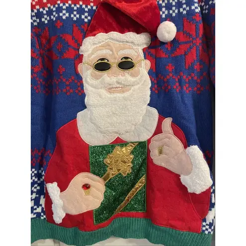 Holiday Time Ugly Christmas Sweater, Santa Thumbs Up, L 42-44