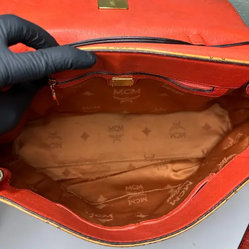 MCM Orange and Tan Monogram Satchel