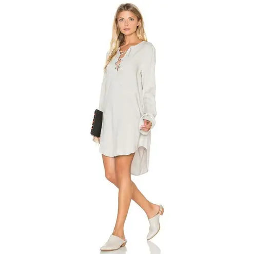 Bella Dahl Lace Up Drawstring Long Sleeve Tunic Tee Dress Charcoal Grey XS