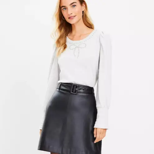 Loft  Sparkle Bow Cozy Puff Sleeve Sweatshirt Size M Gray Blouson Puff Sleeve