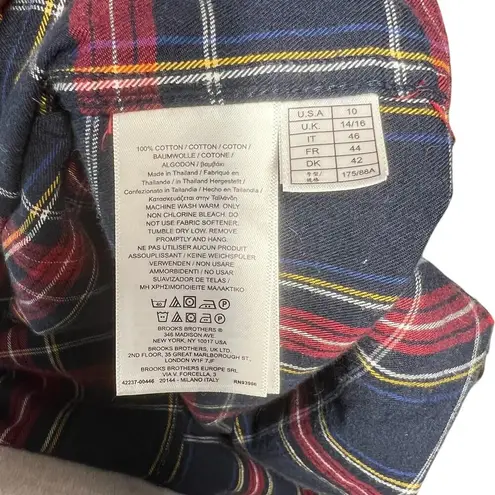 Brooks Brothers Red Fleece Shirt Dress Flannel Plaid Navy Blue Red Size 10