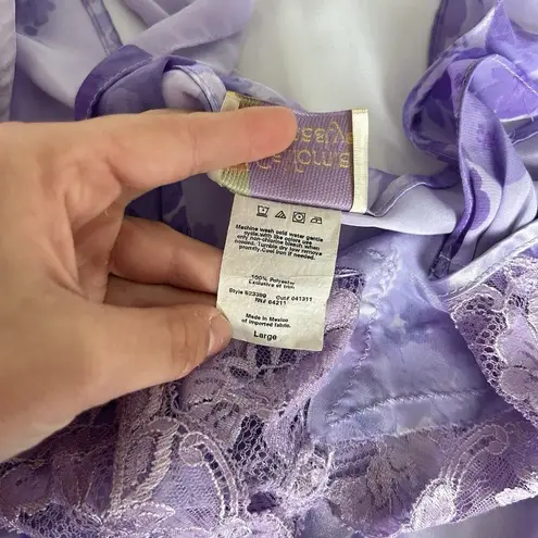 Vintage California Dynasty Lilac Floral Satin Chemise Lace Womens Large L Dress Purple