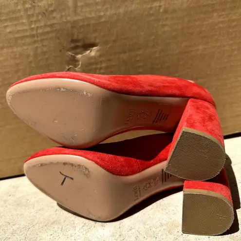 Lewit Emilia Ankle Strap Pump High Heels Almond Toe Suede Leather Red 35.5 5