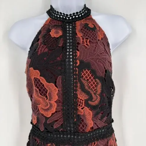 Alexia Admor Womens Lined Sleeveless Lace Midi Sheath Dress Burgundy Black Small