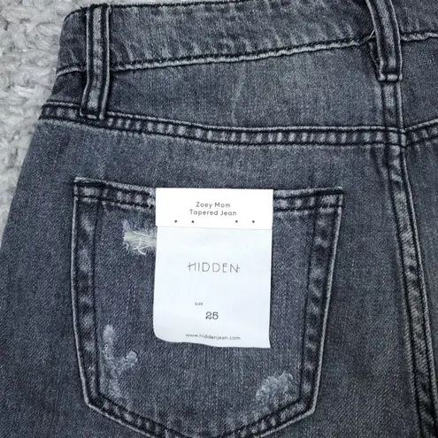 Hidden Zoey Mom Tapered Jeans Ripped High Rise Gray Busted Knee Size 25