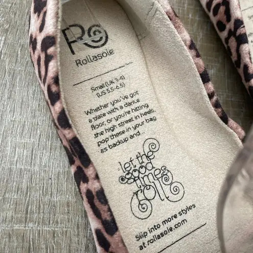 ROLLASOLE Into the Wild Leopard Print Flats Sm 5.5 6 6.5 Loafers Packable Travel Brown