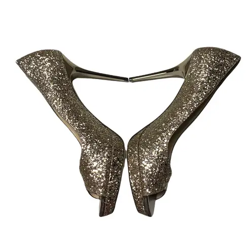 Jimmy Choo Luna Glitter Heel Peep-Toe Pumps size 40.5