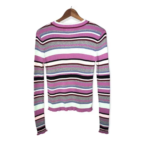 BP . Ribbed Lettuce Edge Striped Colorful Pullover Sweater  XS