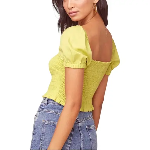 ASTR  The Label Mason Short Puff Sleeve Smocked Yellow Crop Top in Lemon MEDIUM