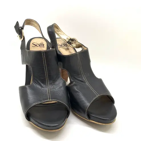 Sofft Black Leather slingback heel Sandal Size 10