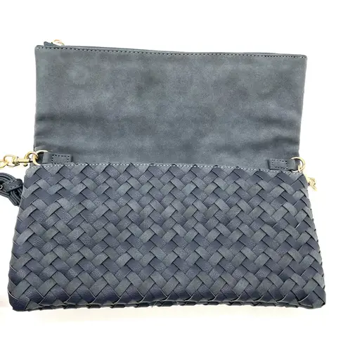 Sole Society Woven Flap Crossbody Bag Clutch Navy Blue Boho Minimalist Neutral