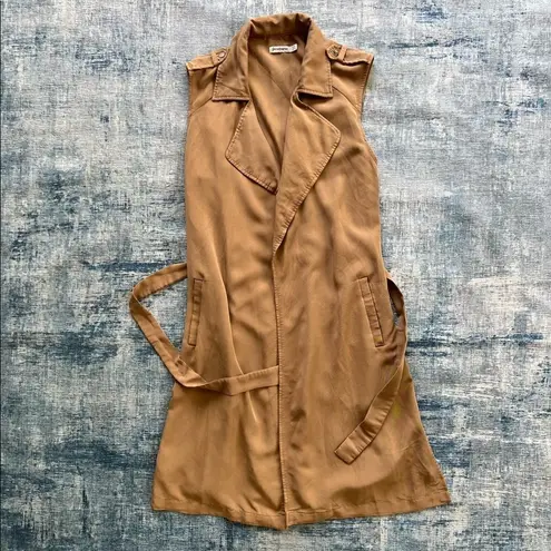 Stradivarius Khaki Lightweight Sleeveless Open Front Trench w Attached Sash S - Image 7