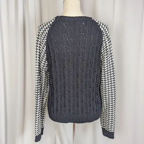 Miss Wu Mixed Knit Sweater Black & Ivory Houndstooth Cable Knit Size XL - Image 11