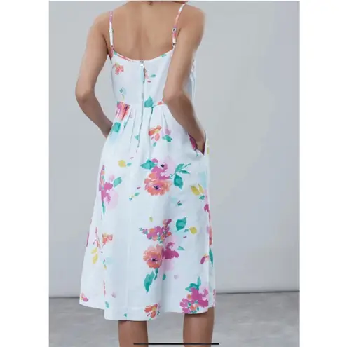 Women's Joules ZOEY V NECK STRAPPY DRESS Aqua Stripe Rose Size US 6 White