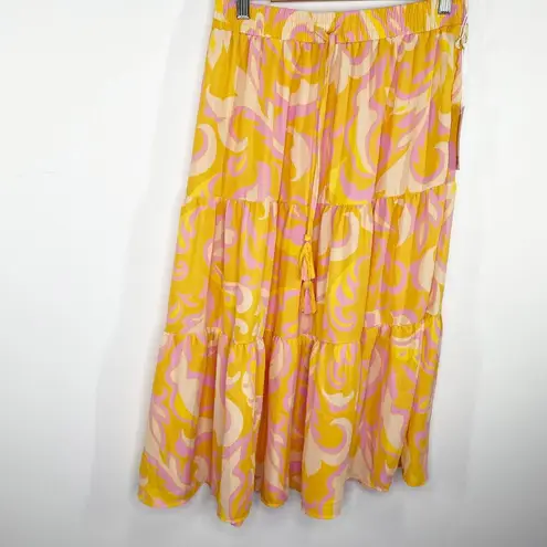 Rose + Olive Women Midi Skirt Tiered Boho Stretch Pull Retro Festival Hippie NWT