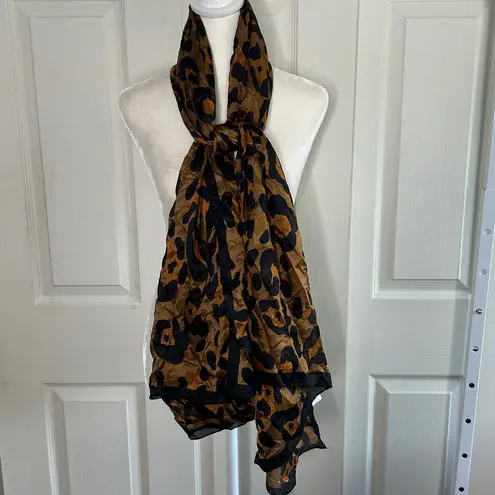 Animal, Cheetah Print, Silk, Oversized Scarf Black