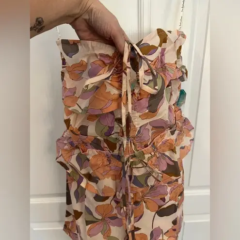 TRUE DESTINATIONS L Floral Peplum Romper in Beige Multi Saks Pink Size L