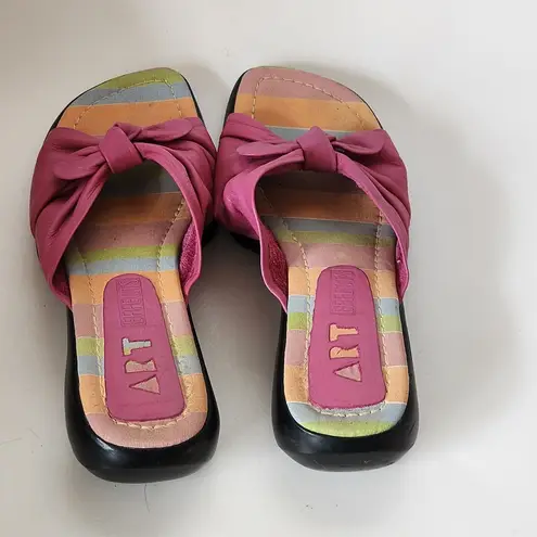 Vintage Art Effects 90s Pink Leather Knotted Slide Sandals Size 7
