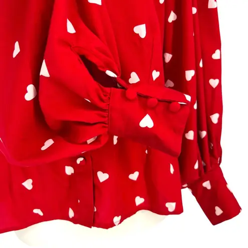Unique Vintage Gwen Red White Heart Print Blouse Puff Sleeve Size Large