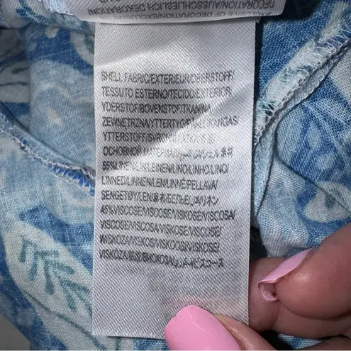 Farm Rio Full of Flowers Floral Jumpsuit Blue White Crochet Trim V Neck Boho