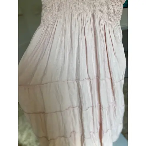 Quince Linen Smocked Maxi Dress Pink Ruffle Strap XL Cottagecore Parisian Garden