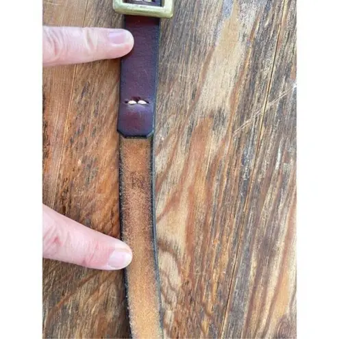 Vintage Leather Belt Gold Brass Buckle Cognac Western Style Brown