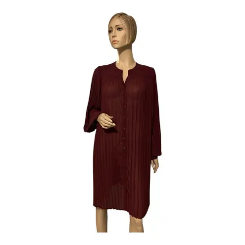 Garnet Hill Ribbed Detail Sheer Red Shirt dress Small