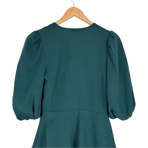 Slate + Willow Balloon Sleeve Wrap Top in Hunter Green True Wrap 3/4 Sleeves XS