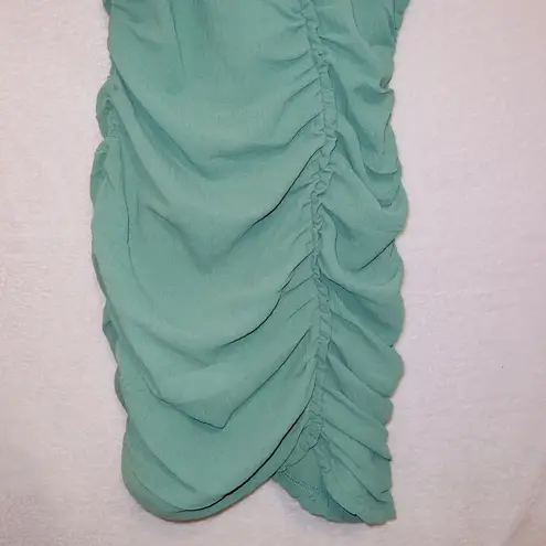 Blush Boutique  Green Tie Shoulder Sleeves Ruched Bodycon Mini Dress size large