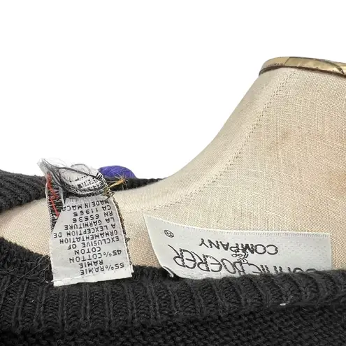 Bonnie Boerer Vintage Sweater Puff Sleeve Flower Applique Knit Size Medium Black