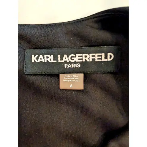 Karl Lagerfeld Paris Black Sheath Dress Cap Sleeve V Neck Zipper Size 6 Black