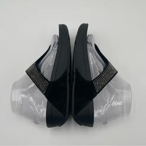 FitFlop Women’s Sz 7 Lulu Shimmer Black Rhinestone Sandals Comfortcore Glam Chic