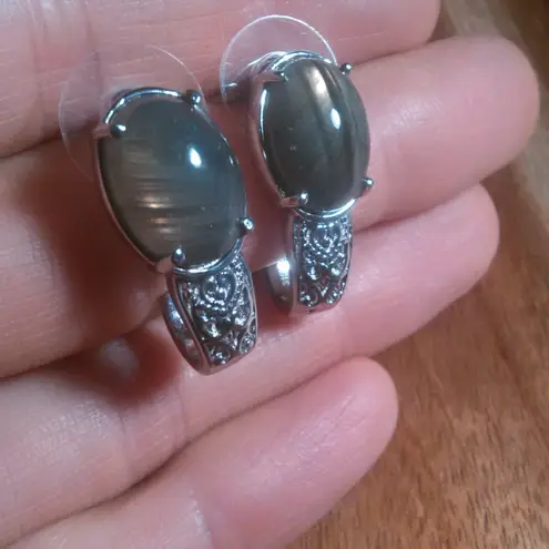 Madagascar Fire Labradorite Stainless Steel Solitaire Stud Earrings