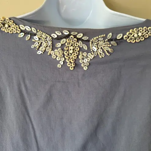 All Saints Spitalfields Dana Embellished Gray Tie Long Sleeve Blouse Top 10/12 Size M