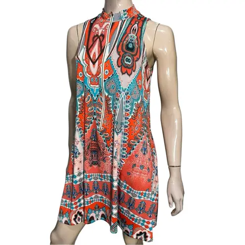 Julian Chang Women’s Size M Orange Paisley Half Zip Sleeveless Swing Dress Size M