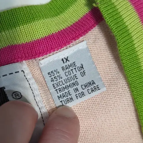 Vintage Storybook Knits Watermelon Cardigan Sweater Light Pink Green Womens 1X