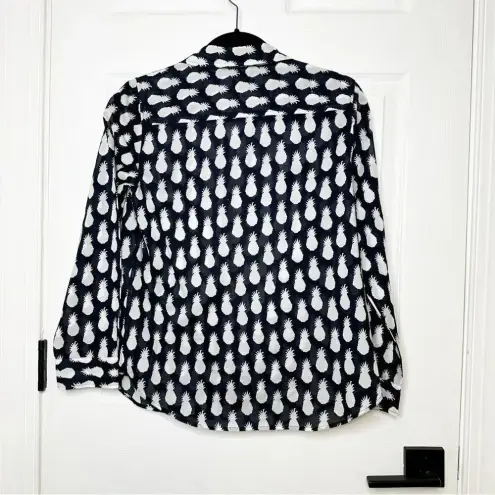 Talbots  Cotton Pineapple Print Black‎ White Button Down Top Size Petite