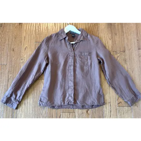 E.Col.o.gie brown 100% linen hidden button blouse M Brown Size M