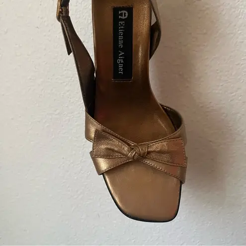 Etienne Aigner Vintage Gold Leather Kitten Heels