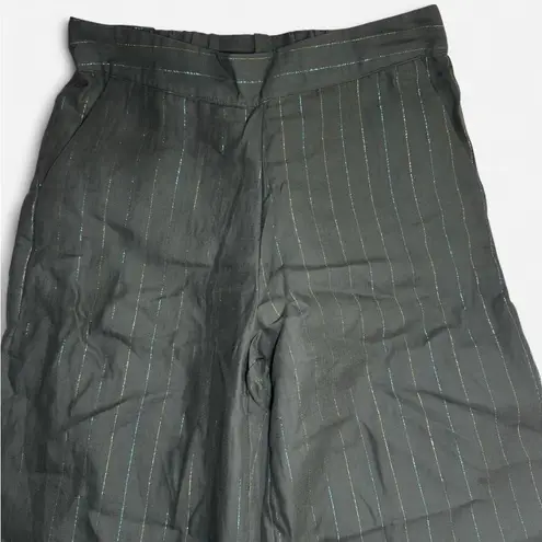Forest green cotton pants with sparkly gold and blue pinstripe accents NWT