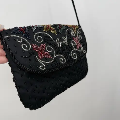Vintage Black Colorful Beaded Crossbody Bag Evening Formal Purse