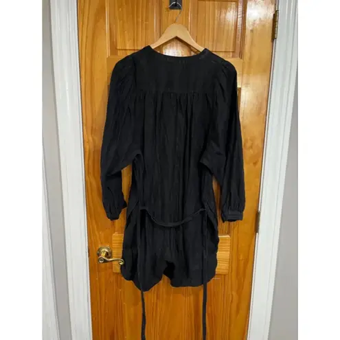 Alex Mill Black Linen Utility Romper Button Front Tie Waist Long Sleeve M Size M