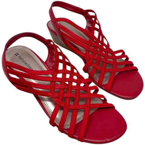 Naturalizer Red Strappy Slingback Wedge Sandals Women’s Size 8M