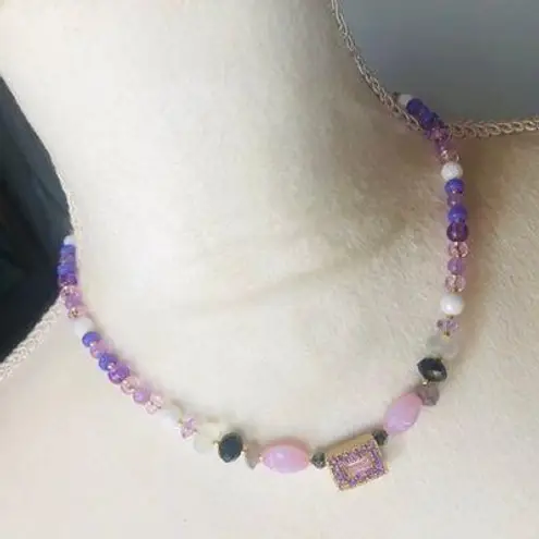 Amethyst Handcrafted opal moon glow crystal beaded necklace